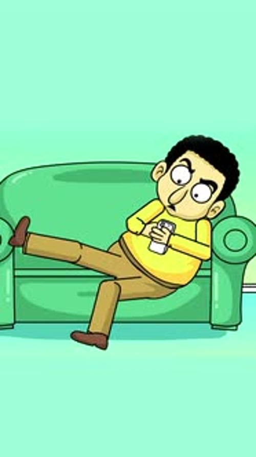 Animated Flat Design Person on Couch with Smartphone
