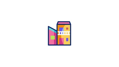 Colorful Flat Design Building Icon Animation