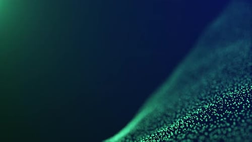 Abstract Flowing Digital Wave of Green Particles Background