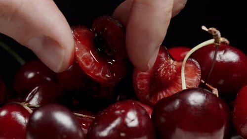 Ripe Red Cherries Displayed in Close Up