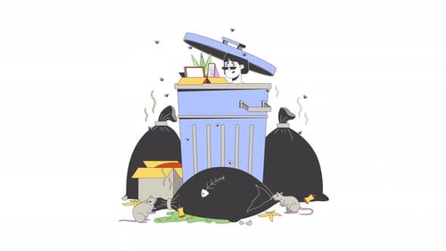 Animated Flat Design Unsanitary Garbage Pests Illustration