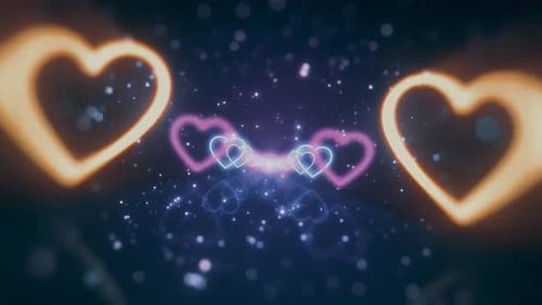 Glowing Neon Hearts Sparkling Romantic Background Loop