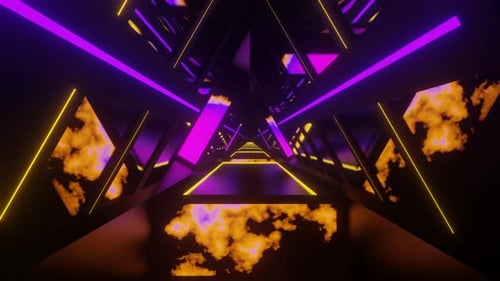 Purple And Yellow Glowing Screen Triangular Tunel Background Vj Loop In 4K