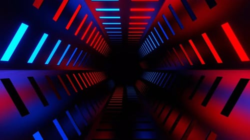 Red And Blue Neon Bright Light Hex Tunnel Background Vj Loop In 4K