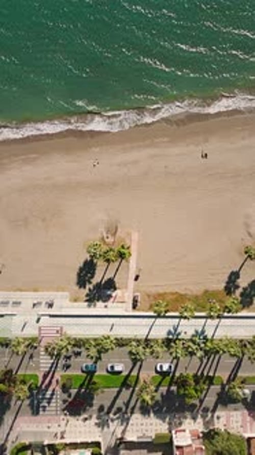 Static Top-Down Aerial of Malagueta Beach and Coastal Traffic, Málaga, Spain
