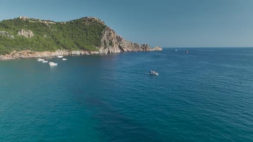 Aerial View Yachts Sailing Under Summer Sun Beaches Gleaming
