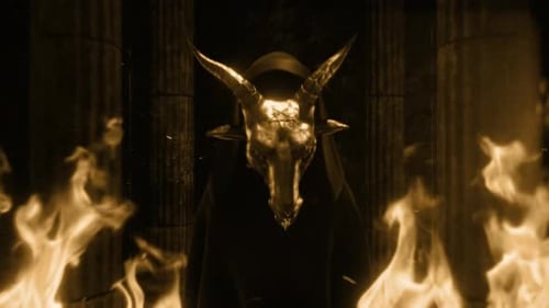 Dark Occult Ritual with Goat Skull Mask and Fire Grunge Animation