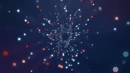 Bunte glühende Partikel wie eine Tunnelanimation