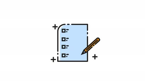 Flat Design Checklist and Pencil Outline Icon Animation