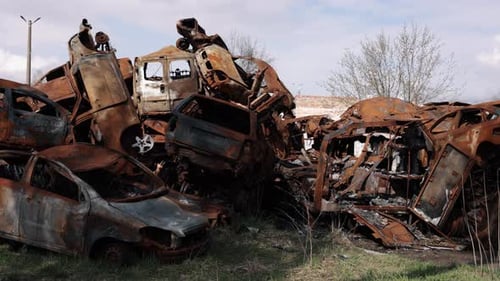 After Missile War Aftermath Burned Cars