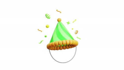 3D Animated Party Hat with Confetti for Celebrations