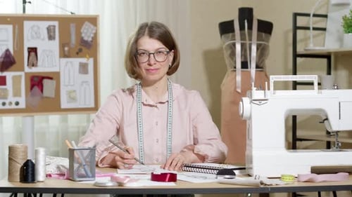 Fashion Designer Sketching Outfit at Desk