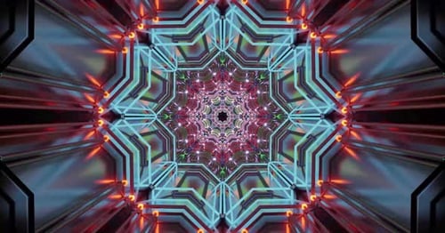Abstract Futuristic Cyberspace Tunnel Loop with Glowing Geometric Lights
