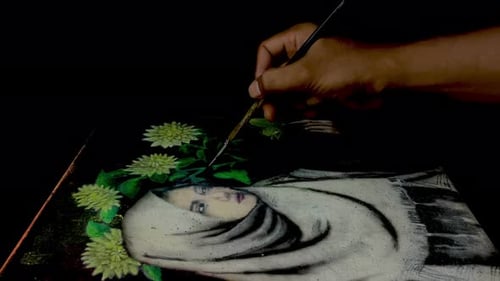 Hand Painting a Detailed Woman's Portrait with Flowers