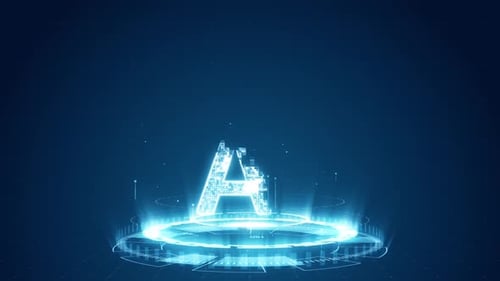 Leuchtender Text für künstliche Intelligenz auf einer futuristischen digitalen Plattform