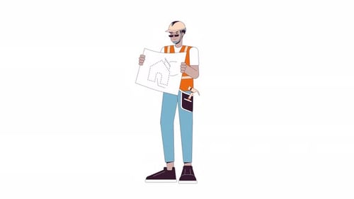 Home builder holding blueprint line 2D character animation