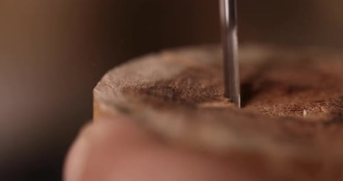 Close Up of Drill Bit Carving Wood
