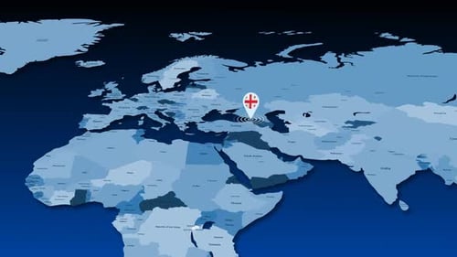 Animated World Map Pinpointing Georgia with Flag Location