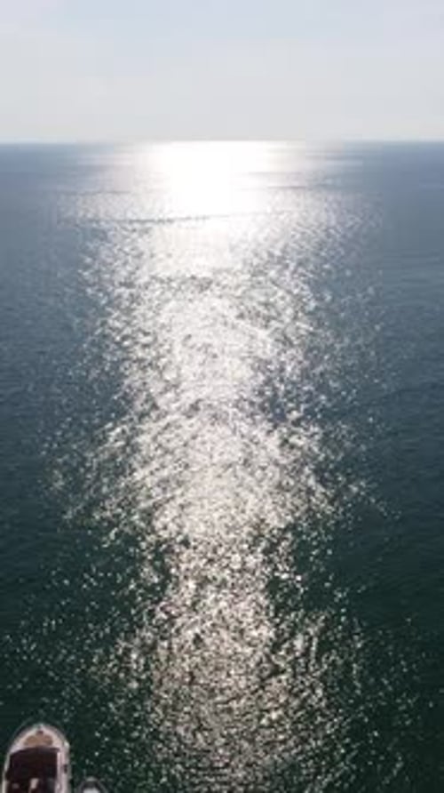 Aerial Vertical View of Seascape with Crystal Clear Azure Sea and Rocky Shores Yachts in a Beautiful