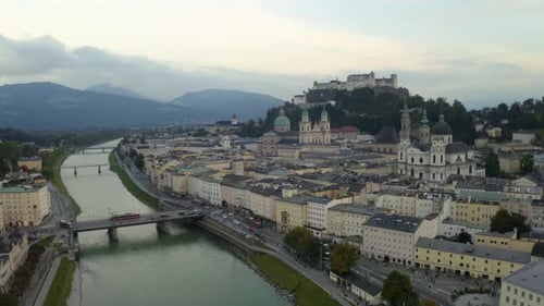 Stunning 4K aerial views of Salzburgs historic skyline and mountains