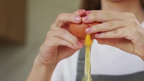 Close Up of Egg Cracking to Prepare a Meal