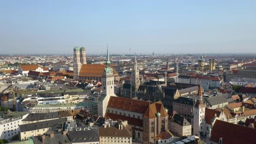 Fixed Aerial Shot of Iconic Churches in Munich, Germany