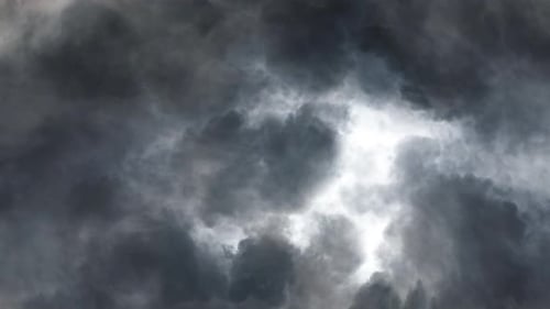 4k thunderstorm, flying through to lightning strike inside cumulonimbus cloud