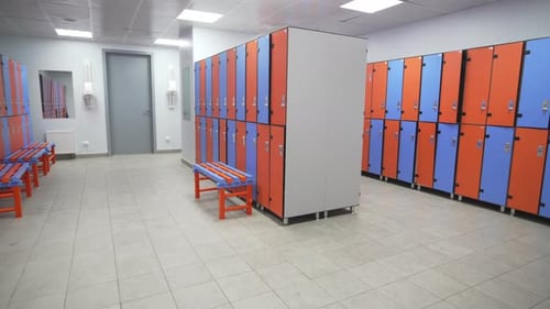 Colorful Lockers Fill Locker Room Creating Friendly Vibe