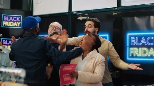 Group of People Arguing in Store on Black Friday