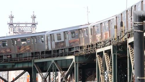New York City Elevated Subway Metropolitan Bridge Metro Train Track Above Street Railway Transport