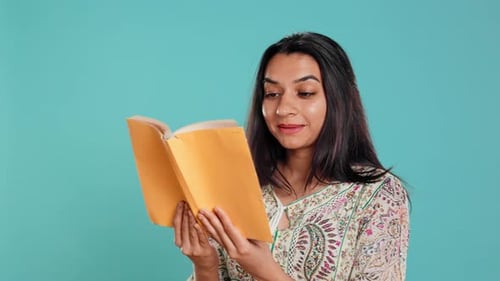 Woman Reading Interesting Book Enjoying Hobby Being Entertained