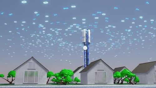 Telecom tower antennas and satellites transmit cellular signals..