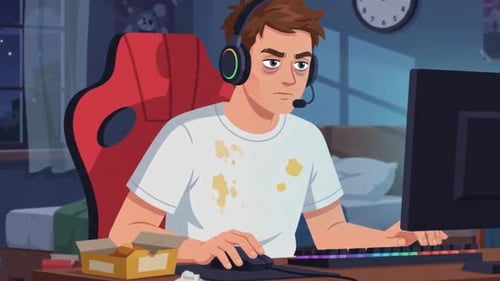 Young Gamer Playing Video Games Late at Night - Gaming Addiction