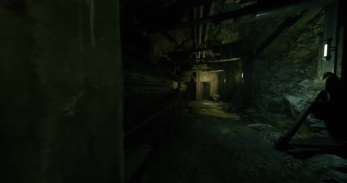 Dark Industrial Area Featuring Wiring and Exposed Structures