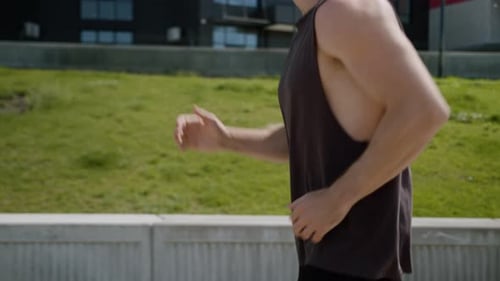 Side View Caucasian Man Sport Running Runner Movement Outdoors Athletic Male Guy Sportsman Jogging