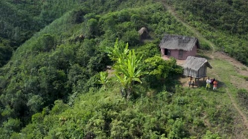 Aerial view of a path on a green hill, Madagascar.