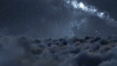 Flying Through Night Clouds Under The Milky Way Galaxy in 3D Animation