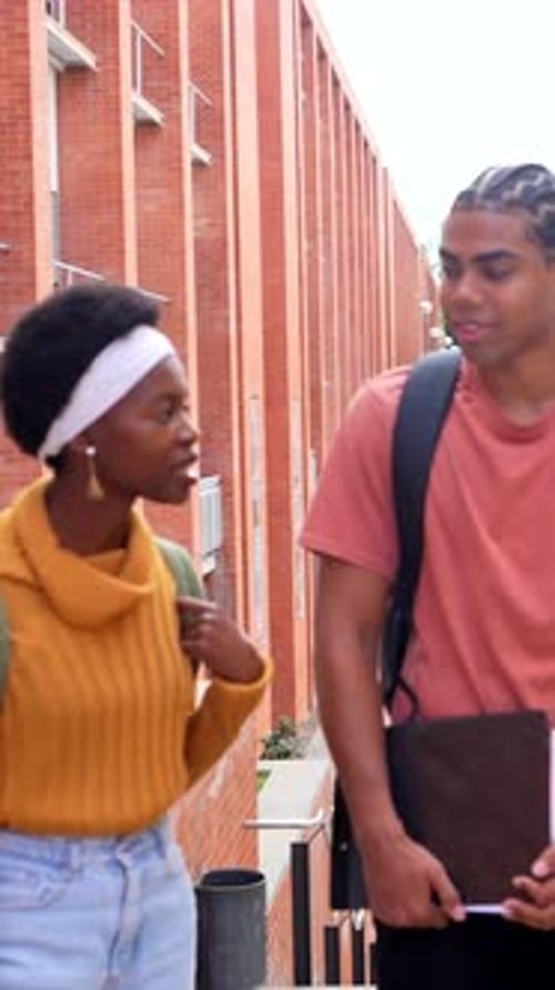 Multiethnic University Students Talking and Laughing on Campus