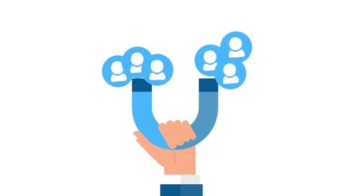 Flat Design Hand Holding Magnet Attracting People Animation