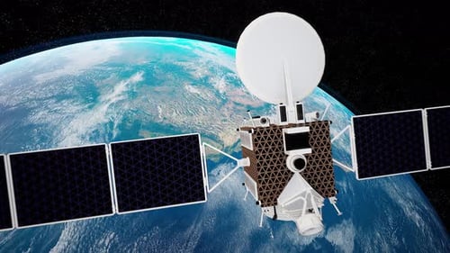 Satellite View Of Earth Highlighting Orbiting Space Station Activity