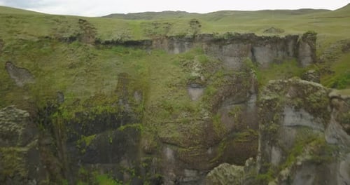 fjaðrárgljúfur massive canyon in Iceland, Aerial view