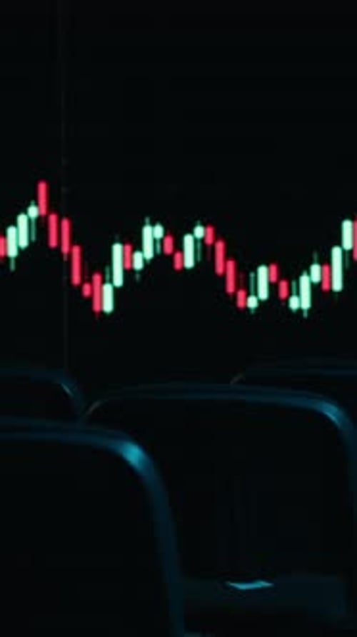 Vertical Video Empty Auditorium Used for a Day Trading Presentation with Candlesticks Charts