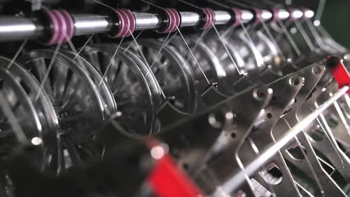 Close Up of Textile Machine in Slow Motion