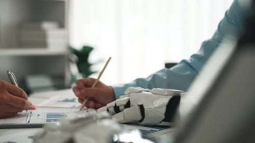 A high-tech office where AI-powered solutions provide real-time insights, optimi