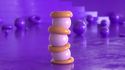 Abstract 3D Spheres and Rings Dynamic Stacking Animation