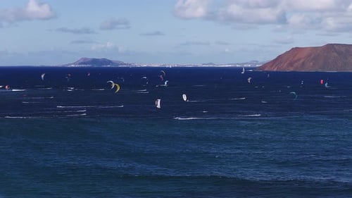 Aerial View of Atlantic Fuerteventura Lanzarote Volcanic Cone