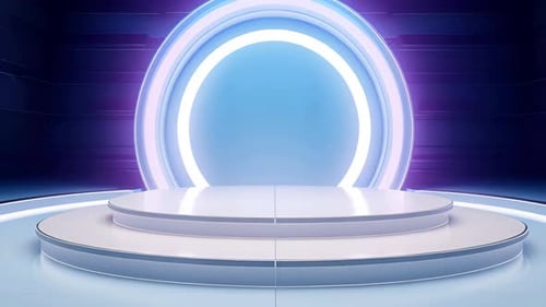 Futuristic Circular Stage and Podium with Neon Lights