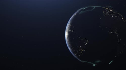 Aurora Borealis auf dem Planeten Erde. Nordlichter auf rotierendem Globus. Sonnensturm trifft die Erde