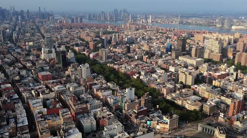 Aerial View of Manhattan New York City Highlighting Central Park and the Hudson River During Late