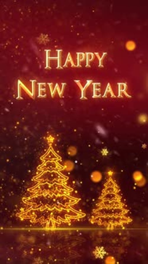 Glowing Christmas Trees and Snowflakes New Year Celebration Background